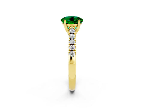 Yellow gold {shape_name} Emerald Solitaire Ring with Pavé Band and Four-Prong Setting_2