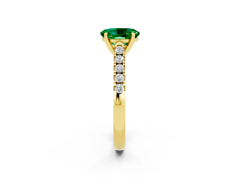 Yellow gold {shape_name} Emerald Solitaire Ring with Pavé Band and Four-Prong Setting_2