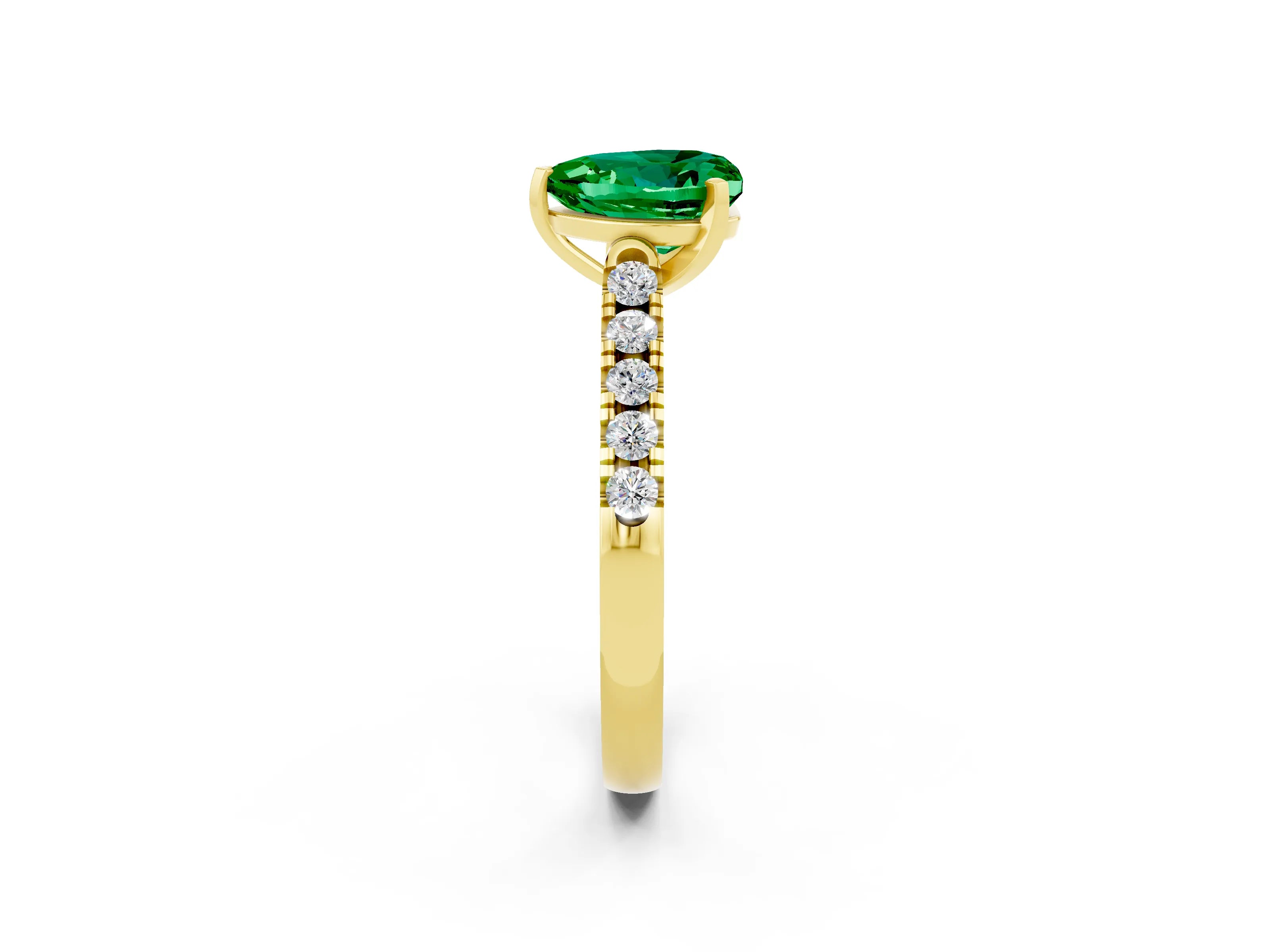 Yellow gold {shape_name} Emerald Solitaire Ring with Pavé Band and Four-Prong Setting_2