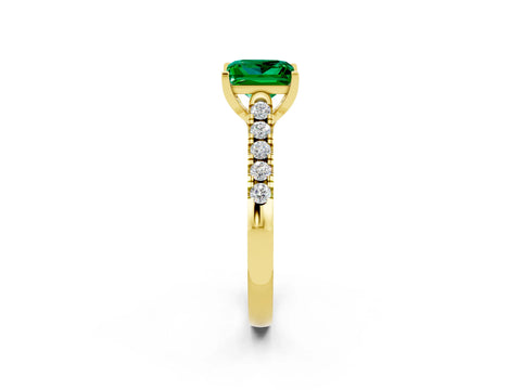 Yellow gold {shape_name} Emerald Solitaire Ring with Pavé Band and Four-Prong Setting_2