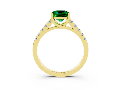 Yellow gold {shape_name} Emerald Solitaire Ring with Pavé Band and Four-Prong Setting_3