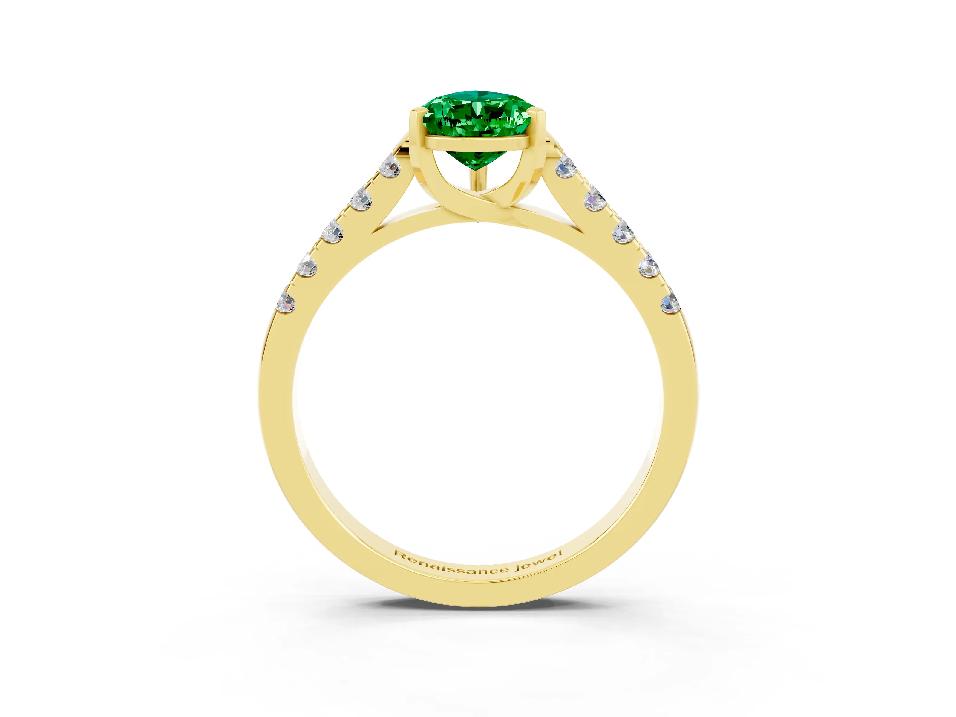 Yellow gold {shape_name} Emerald Solitaire Ring with Pavé Band and Four-Prong Setting_3