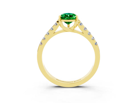 Yellow gold {shape_name} Emerald Solitaire Ring with Pavé Band and Four-Prong Setting_3