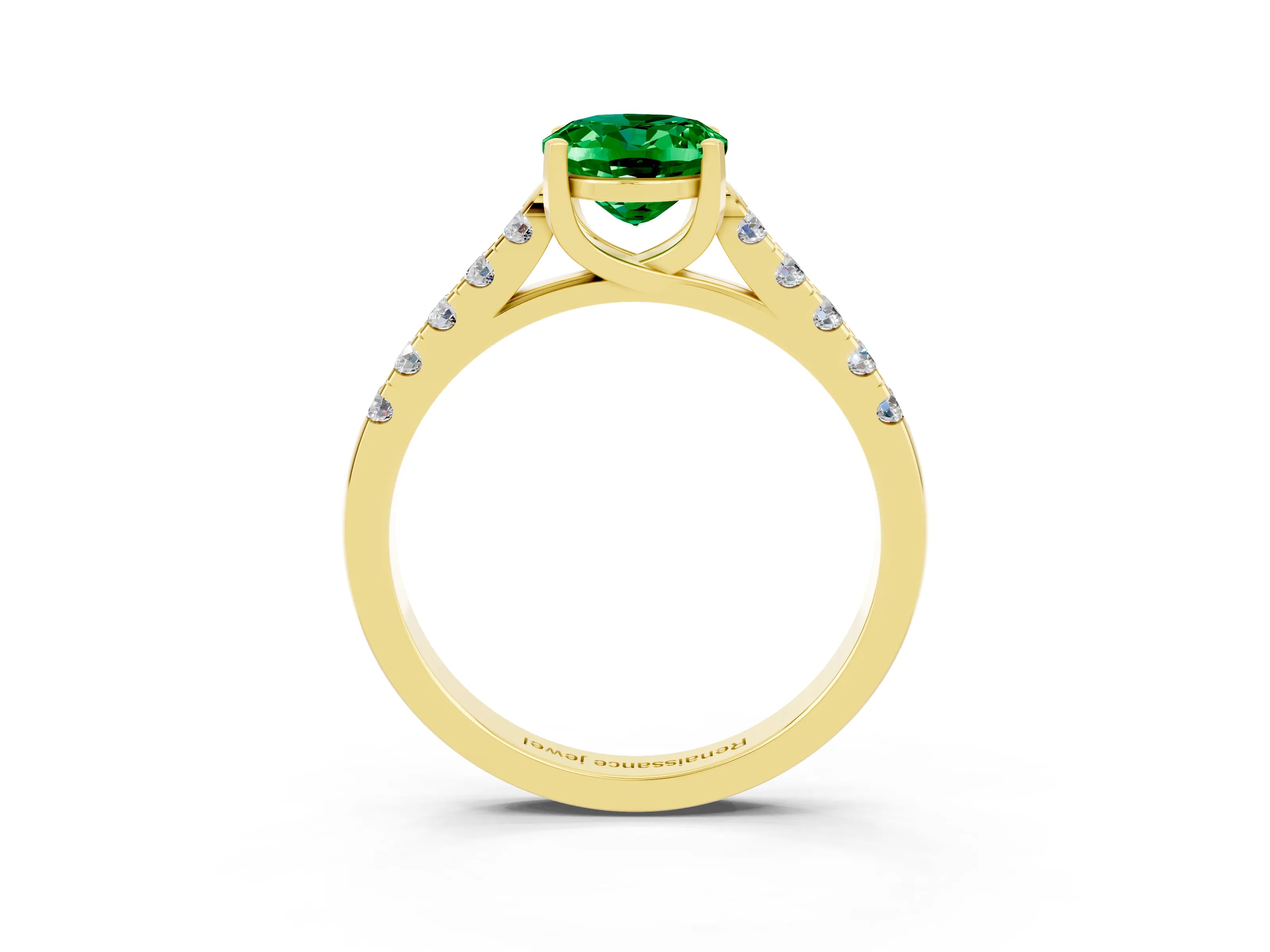 Yellow gold {shape_name} Emerald Solitaire Ring with Pavé Band and Four-Prong Setting_3