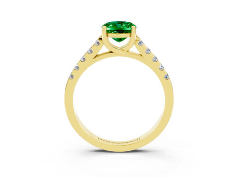 Yellow gold {shape_name} Emerald Solitaire Ring with Pavé Band and Four-Prong Setting_3
