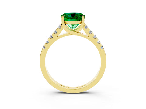 Yellow gold {shape_name} Emerald Solitaire Ring with Pavé Band and Four-Prong Setting_3