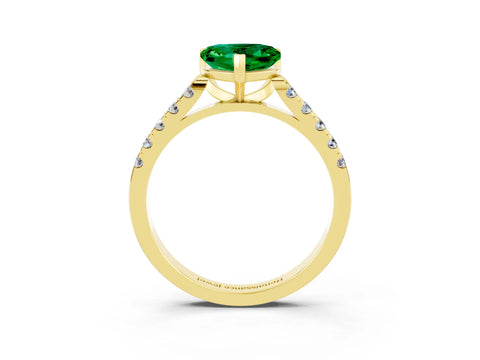 Yellow gold {shape_name} Emerald Solitaire Ring with Pavé Band and Four-Prong Setting_3