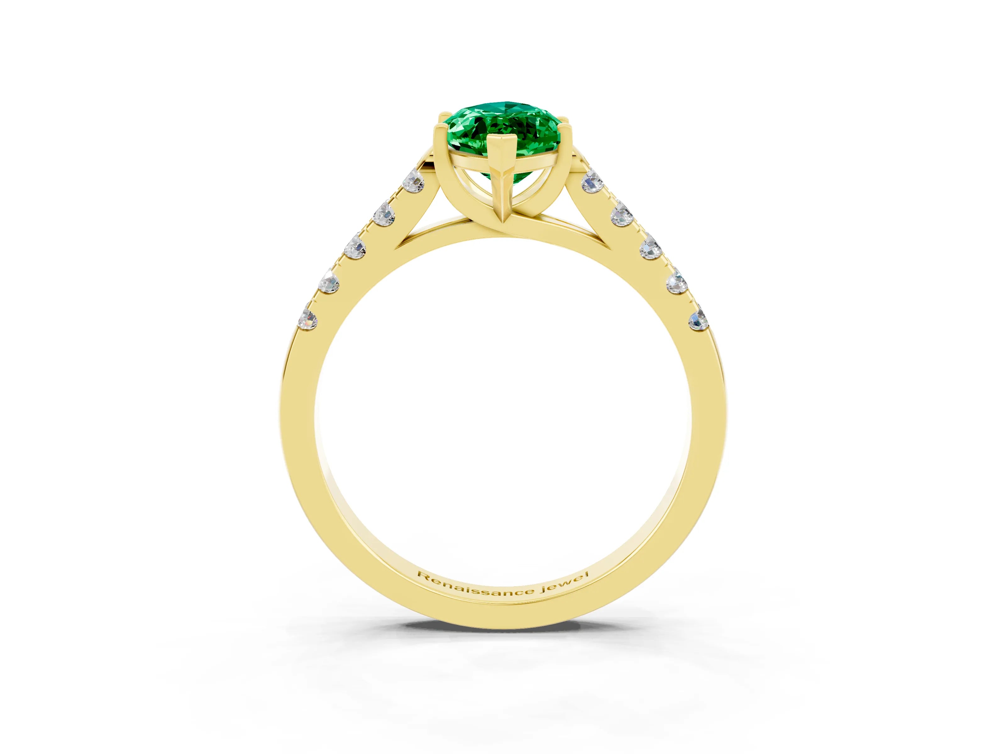Yellow gold {shape_name} Emerald Solitaire Ring with Pavé Band and Four-Prong Setting_3