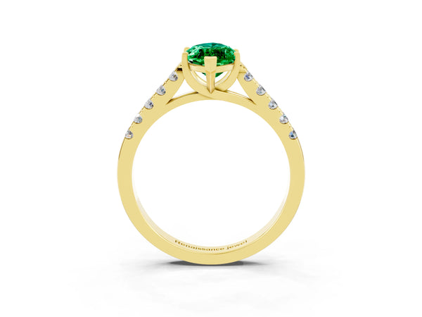 Yellow gold Marquise Cut Emerald Pavé Band Solitaire Ring with Prong Setting