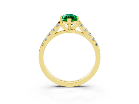 Yellow gold {shape_name} Emerald Solitaire Ring with Pavé Band and Four-Prong Setting_3