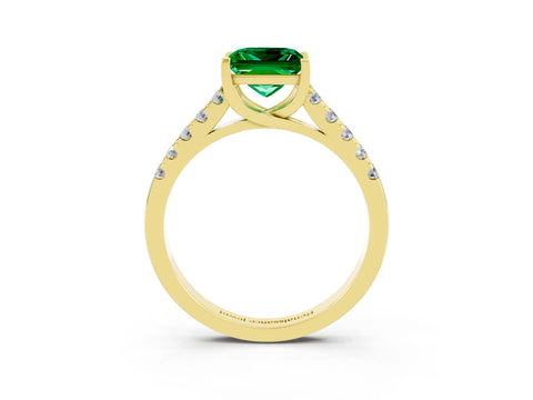 Yellow gold {shape_name} Emerald Solitaire Ring with Pavé Band and Four-Prong Setting_3