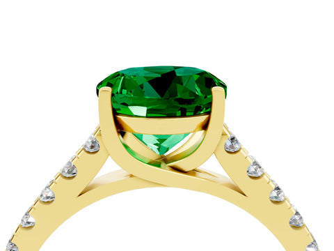 Yellow gold {shape_name} Emerald Solitaire Ring with Pavé Band and Four-Prong Setting_4