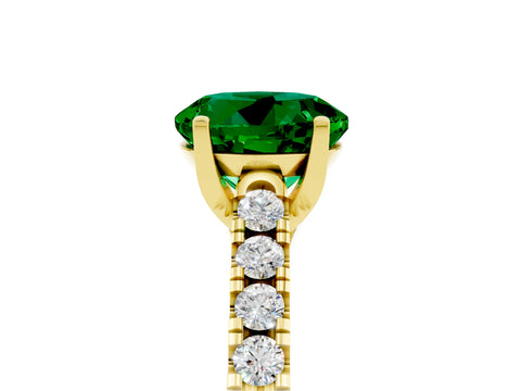 Yellow gold {shape_name} Emerald Solitaire Ring with Pavé Band and Four-Prong Setting_5