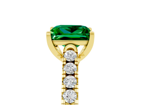 Yellow gold {shape_name} Emerald Solitaire Ring with Pavé Band and Four-Prong Setting_5
