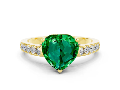 Yellow gold {shape_name} Emerald Solitaire Ring with Pavé Band and Four-Prong Setting