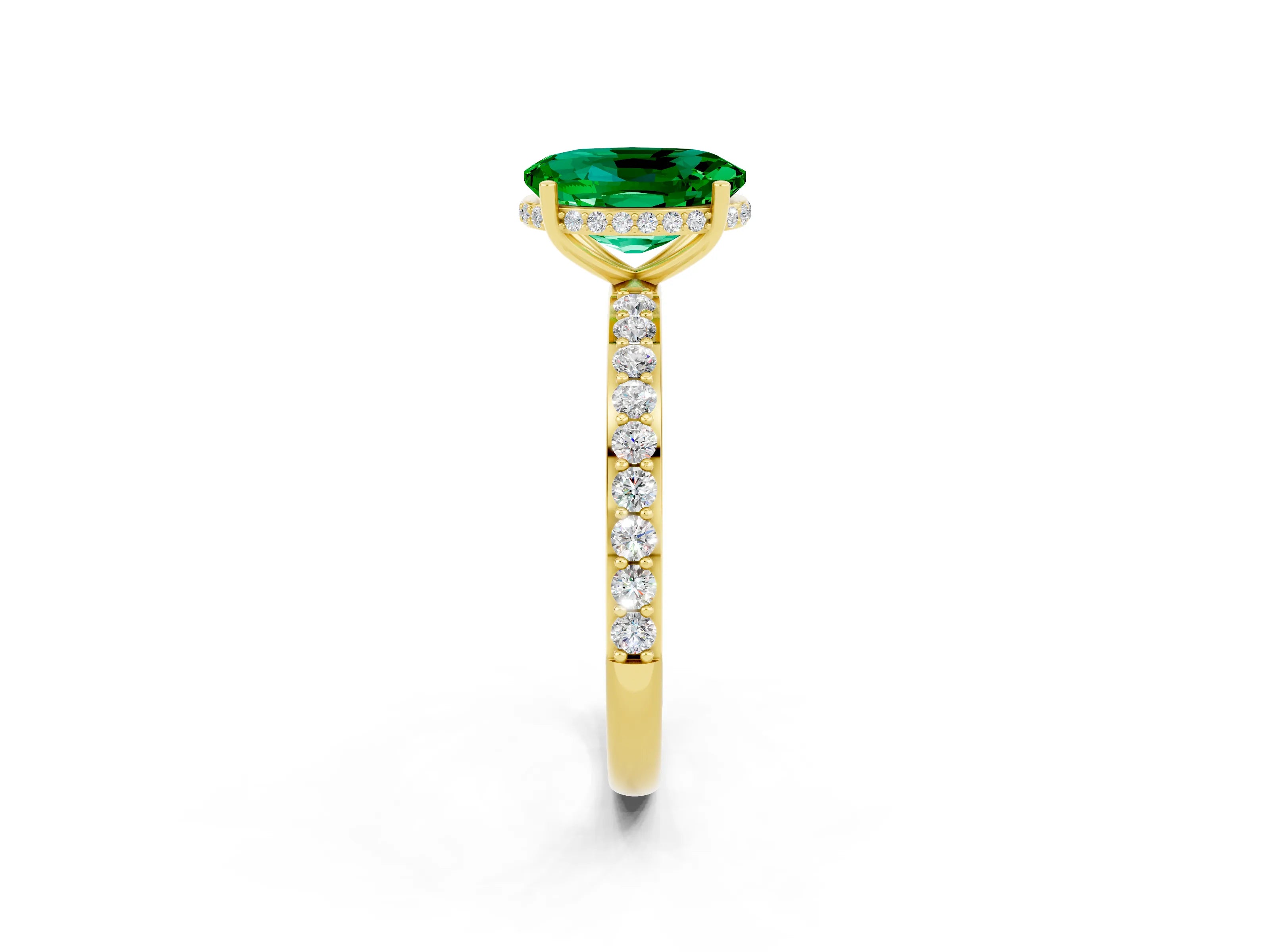 Yellow gold {shape_name} Emerald Solitaire Ring with Pavé Band and Hidden Halo_2