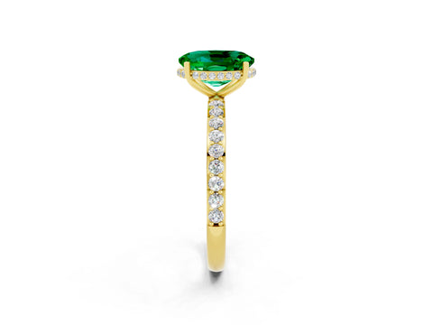 Yellow gold {shape_name} Emerald Solitaire Ring with Pavé Band and Hidden Halo_2