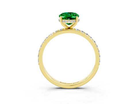 Yellow gold {shape_name} Emerald Solitaire Ring with Pavé Band and Hidden Halo_3