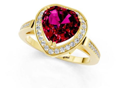 Yellow gold {shape_name} Garnet Halo Ring with Split Shank and Four-Prong Setting_1