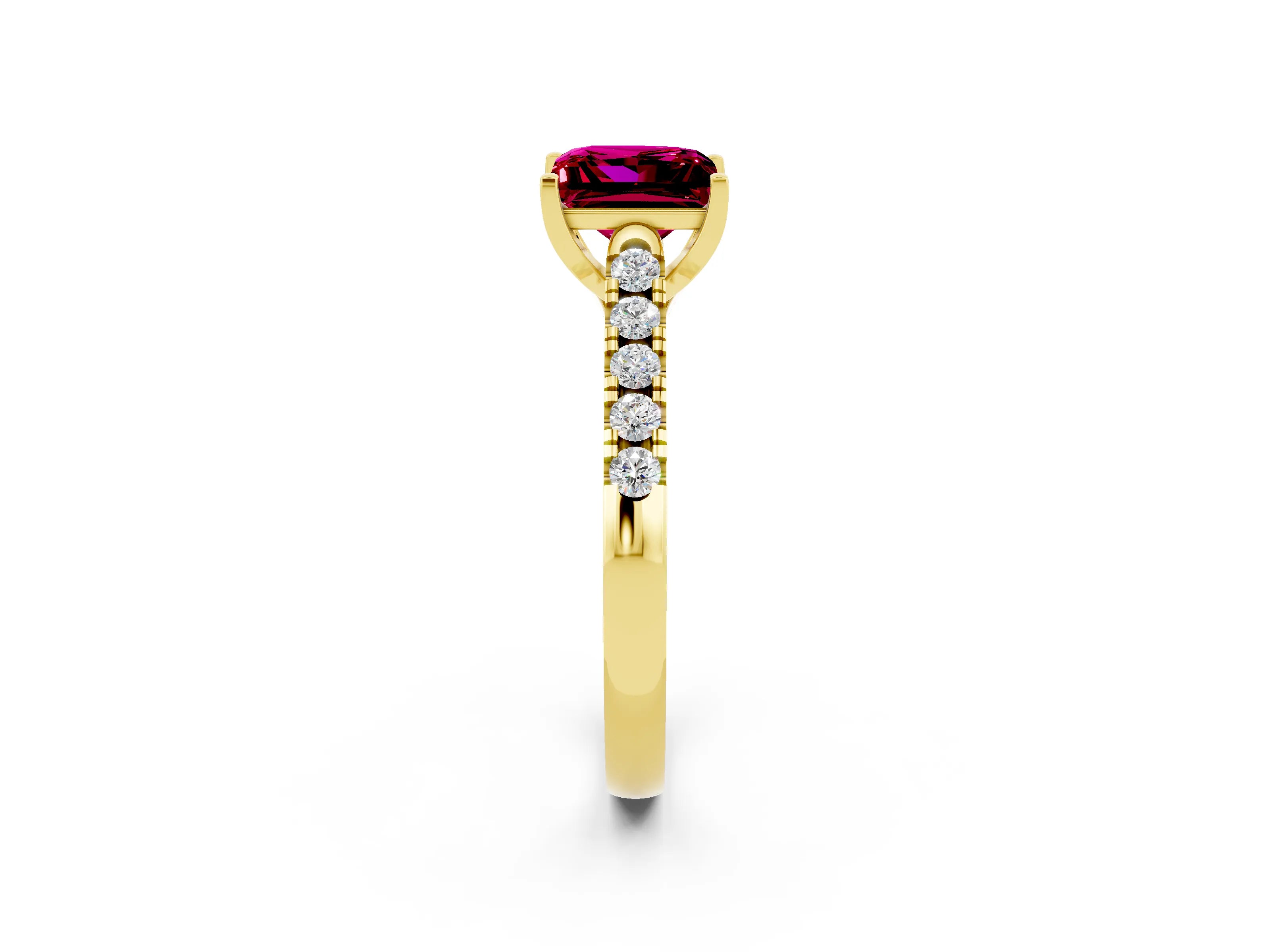 Yellow gold {shape_name} Garnet Solitaire Ring with Pavé Band and Four-Prong Setting_2