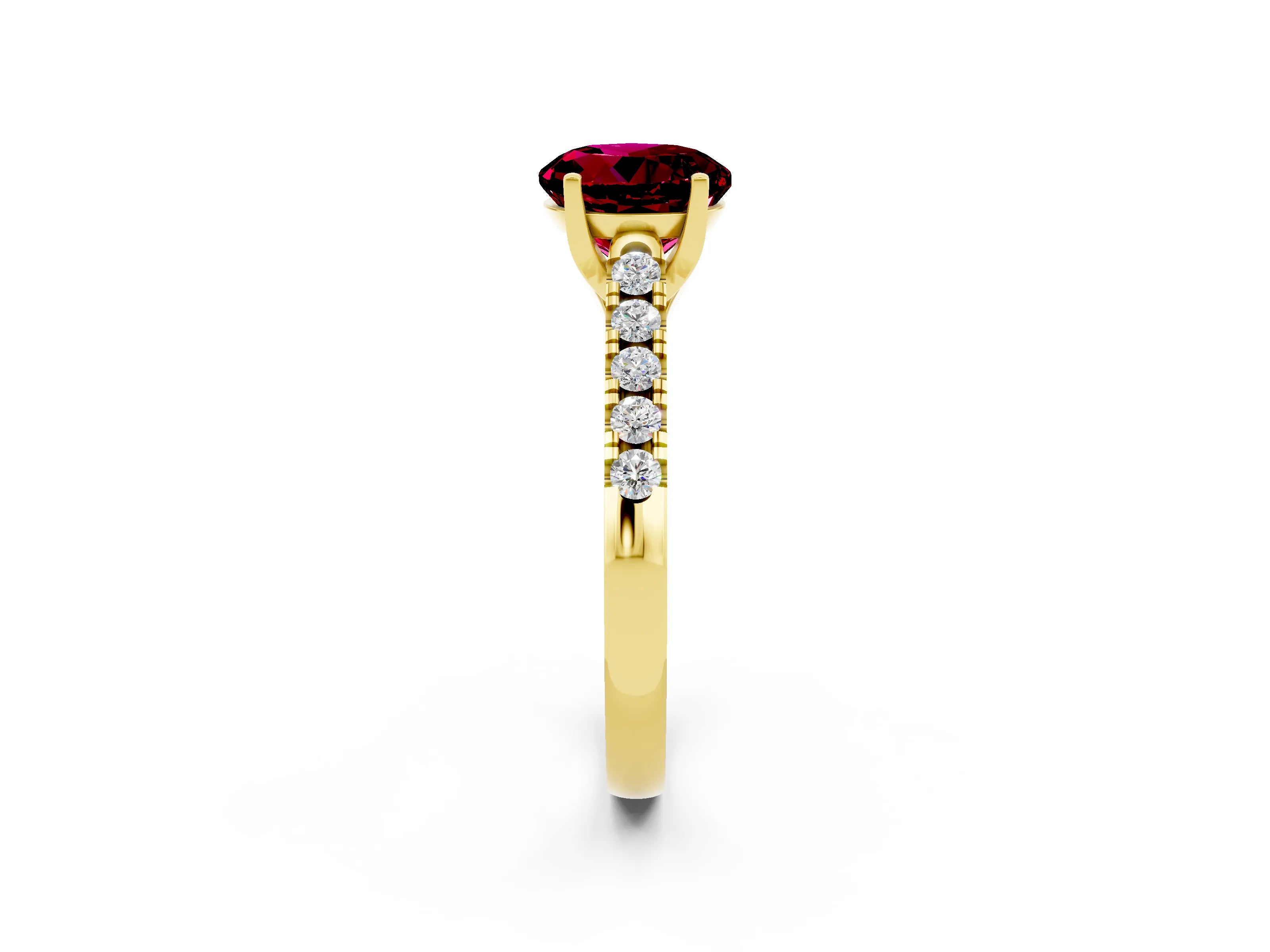 Yellow gold {shape_name} Garnet Solitaire Ring with Pavé Band and Four-Prong Setting_2