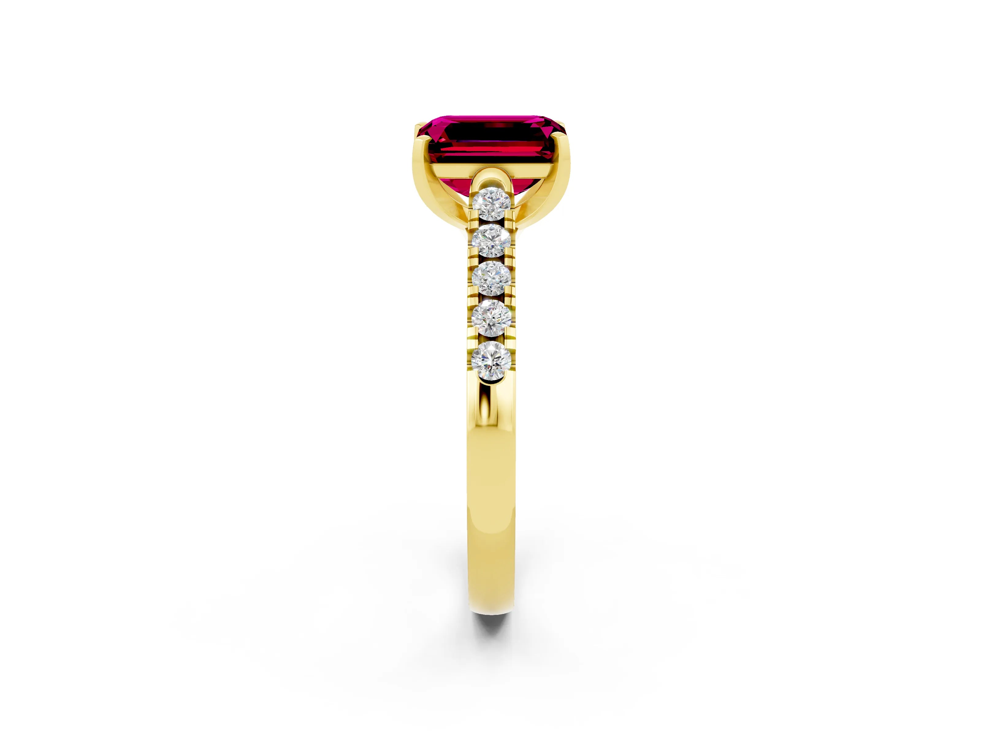 Yellow gold {shape_name} Garnet Solitaire Ring with Pavé Band and Four-Prong Setting_2