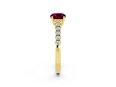Yellow gold {shape_name} Garnet Solitaire Ring with Pavé Band and Four-Prong Setting_2