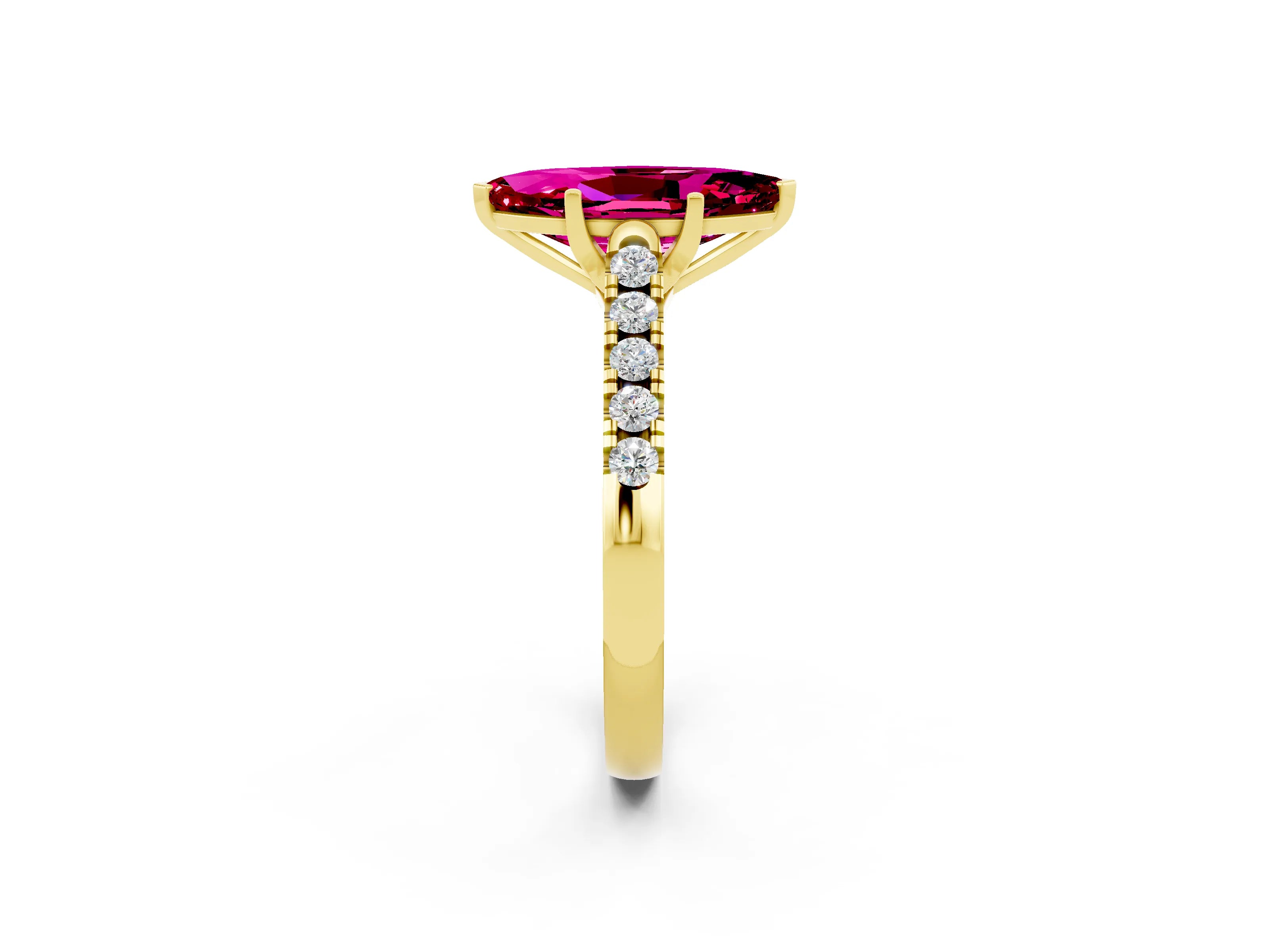 Yellow gold {shape_name} Garnet Solitaire Ring with Pavé Band and Four-Prong Setting_2