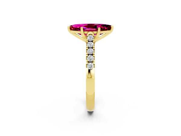 Yellow gold Marquise Cut Garnet Pavé Band Solitaire Ring with Prong Setting