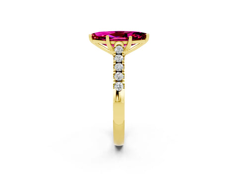 Yellow gold {shape_name} Garnet Solitaire Ring with Pavé Band and Four-Prong Setting_2