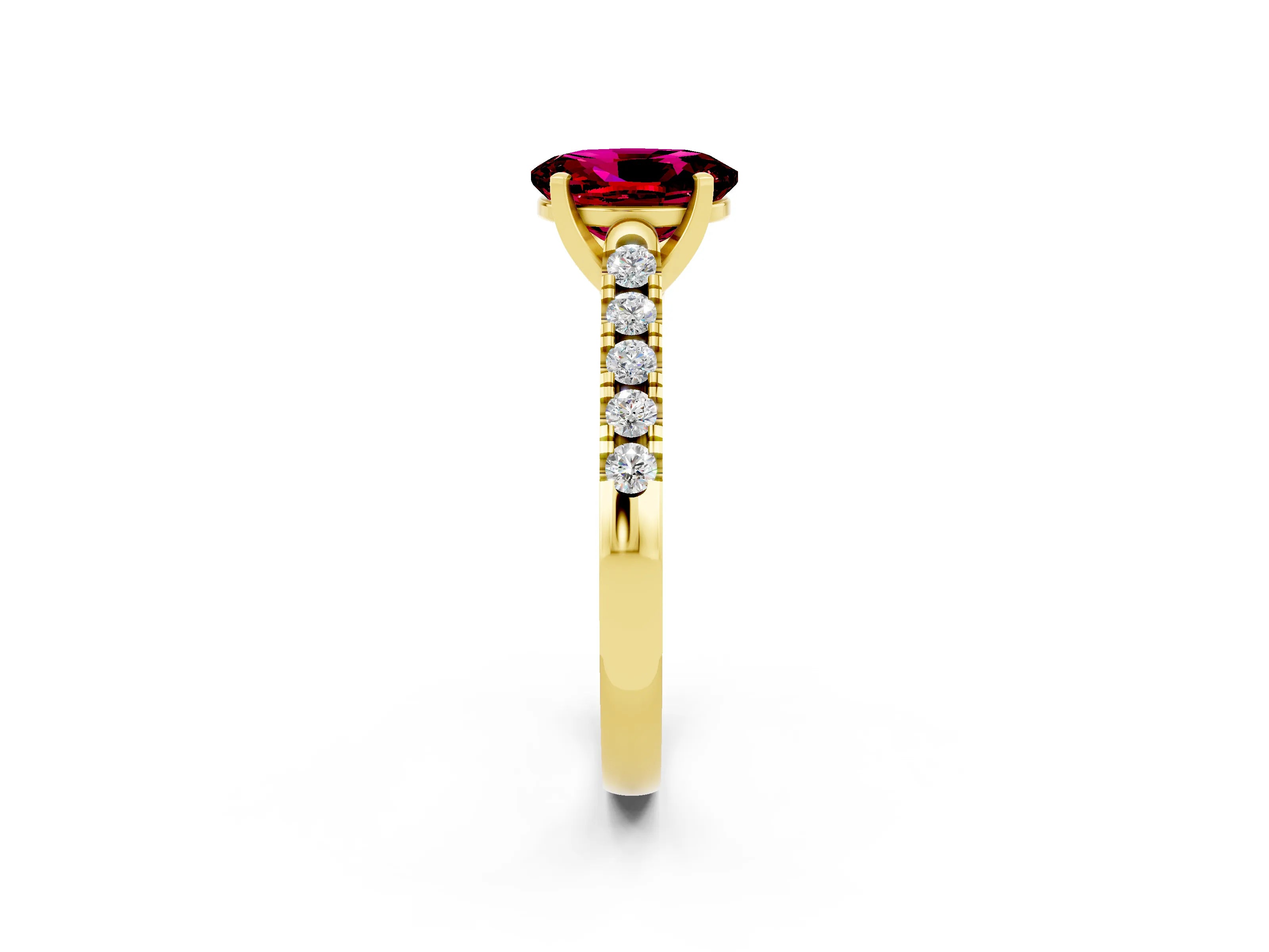 Yellow gold {shape_name} Garnet Solitaire Ring with Pavé Band and Four-Prong Setting_2