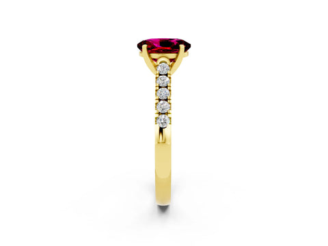 Yellow gold {shape_name} Garnet Solitaire Ring with Pavé Band and Four-Prong Setting_2