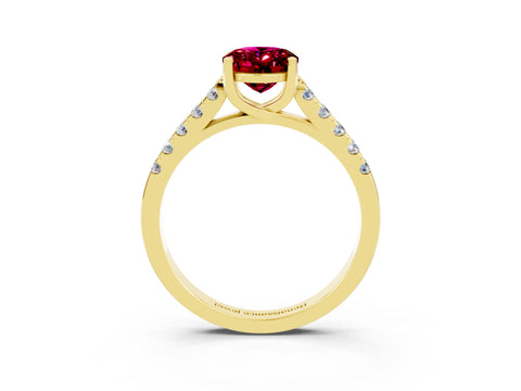Yellow gold {shape_name} Garnet Solitaire Ring with Pavé Band and Four-Prong Setting_3