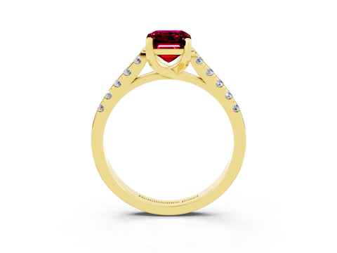 Yellow gold {shape_name} Garnet Solitaire Ring with Pavé Band and Four-Prong Setting_3