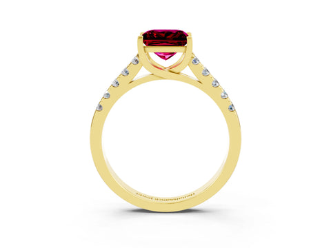 Yellow gold {shape_name} Garnet Solitaire Ring with Pavé Band and Four-Prong Setting_3