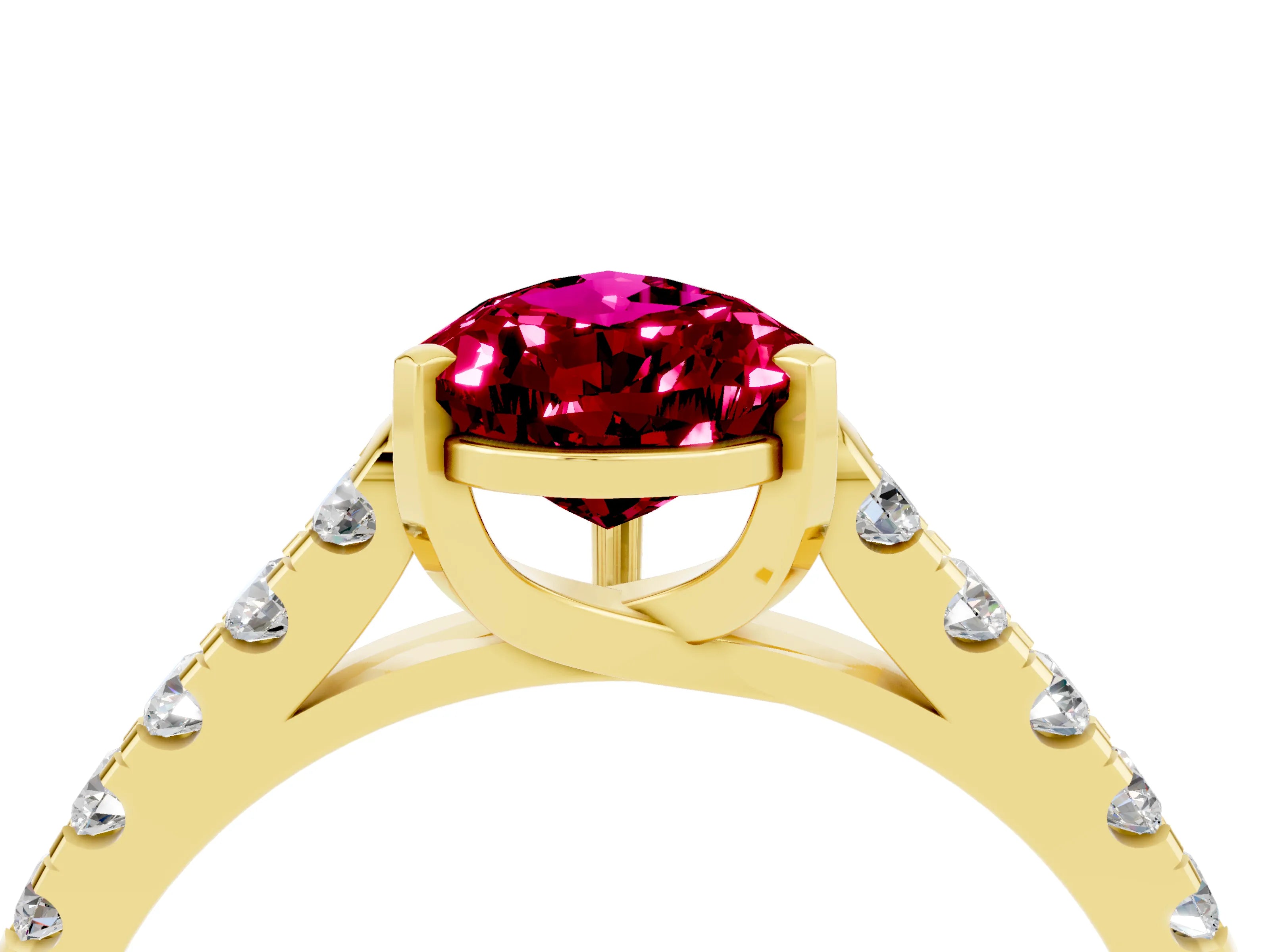 Yellow gold {shape_name} Garnet Solitaire Ring with Pavé Band and Four-Prong Setting_4