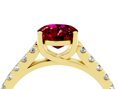 Yellow gold {shape_name} Garnet Solitaire Ring with Pavé Band and Four-Prong Setting_4