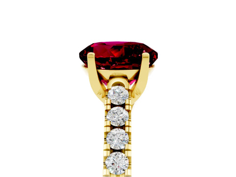 Yellow gold {shape_name} Garnet Solitaire Ring with Pavé Band and Four-Prong Setting_5