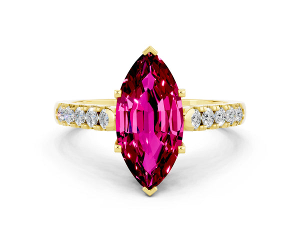 Yellow gold Marquise Cut Garnet Pavé Band Solitaire Ring with Prong Setting