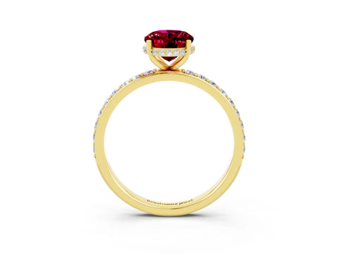 Yellow gold {shape_name} Garnet Solitaire Ring with Pavé Band and Hidden Halo_3