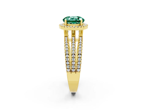 Yellow gold {shape_name} Green Sapphire Halo Engagement Ring with Split Shank and Four-Prong Setting_2
