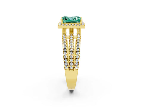 Yellow gold {shape_name} Green Sapphire Halo Engagement Ring with Split Shank and Four-Prong Setting_2