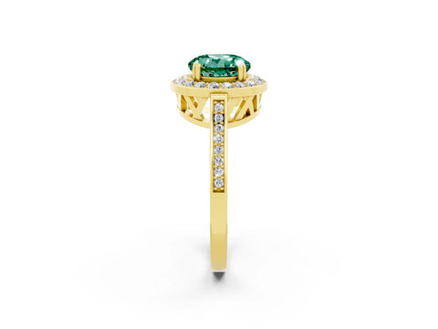 Yellow gold {shape_name} Green Sapphire Halo Ring with Split Shank and Four-Prong Setting_2