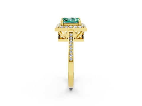 Yellow gold {shape_name} Green Sapphire Halo Ring with Split Shank and Four-Prong Setting_2