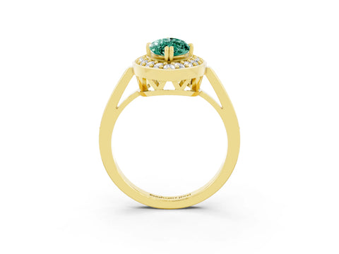 Yellow gold {shape_name} Green Sapphire Halo Ring with Split Shank and Four-Prong Setting_3