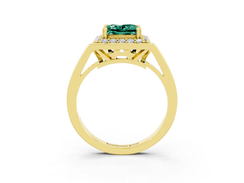 Yellow gold {shape_name} Green Sapphire Halo Ring with Split Shank and Four-Prong Setting_3