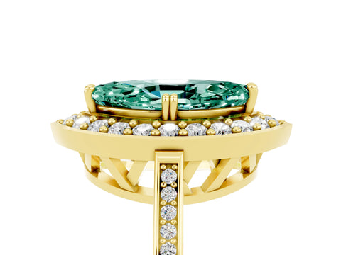 Yellow gold {shape_name} Green Sapphire Halo Ring with Split Shank and Four-Prong Setting_5