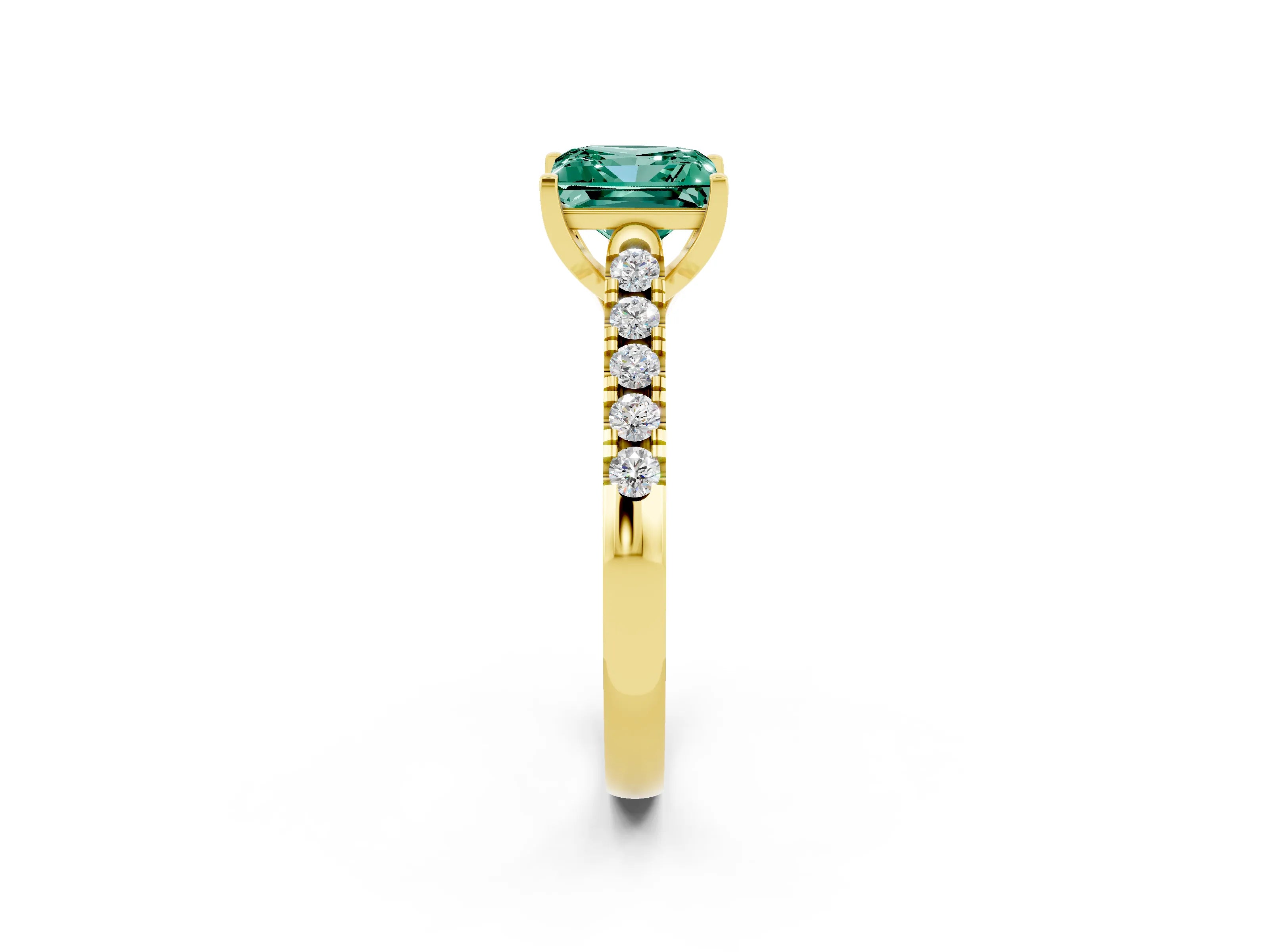 Yellow gold {shape_name} Green Sapphire Solitaire Ring with Pavé Band and Four-Prong Setting_2