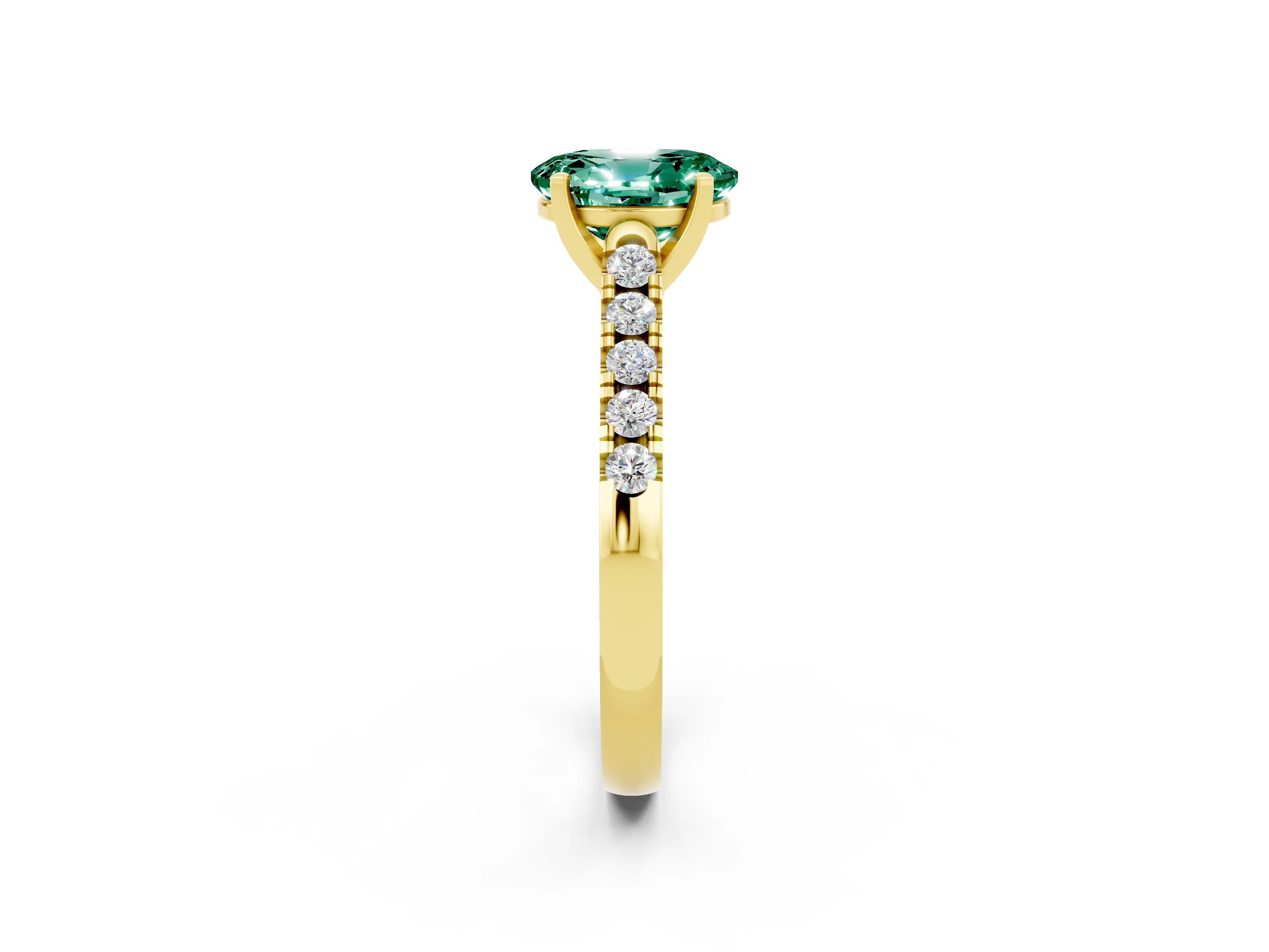 Yellow gold {shape_name} Green Sapphire Solitaire Ring with Pavé Band and Four-Prong Setting_2