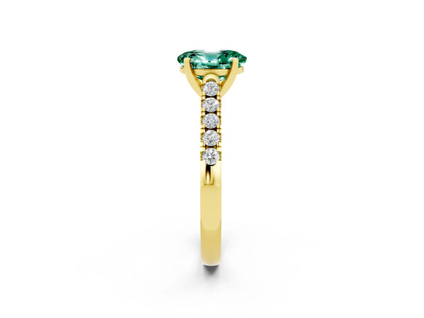 Yellow gold Oval Cut Green Sapphire Pavé Band Solitaire Ring with Prong Setting
